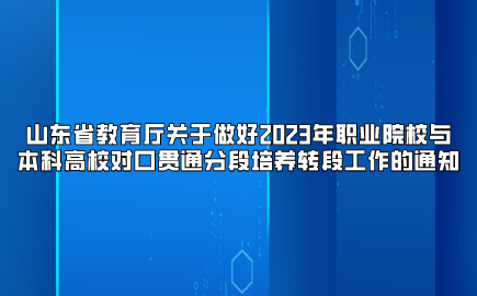 山东省教育厅关于做好2023年职业院校与本科高校对口贯通分段培养转段工作的通知